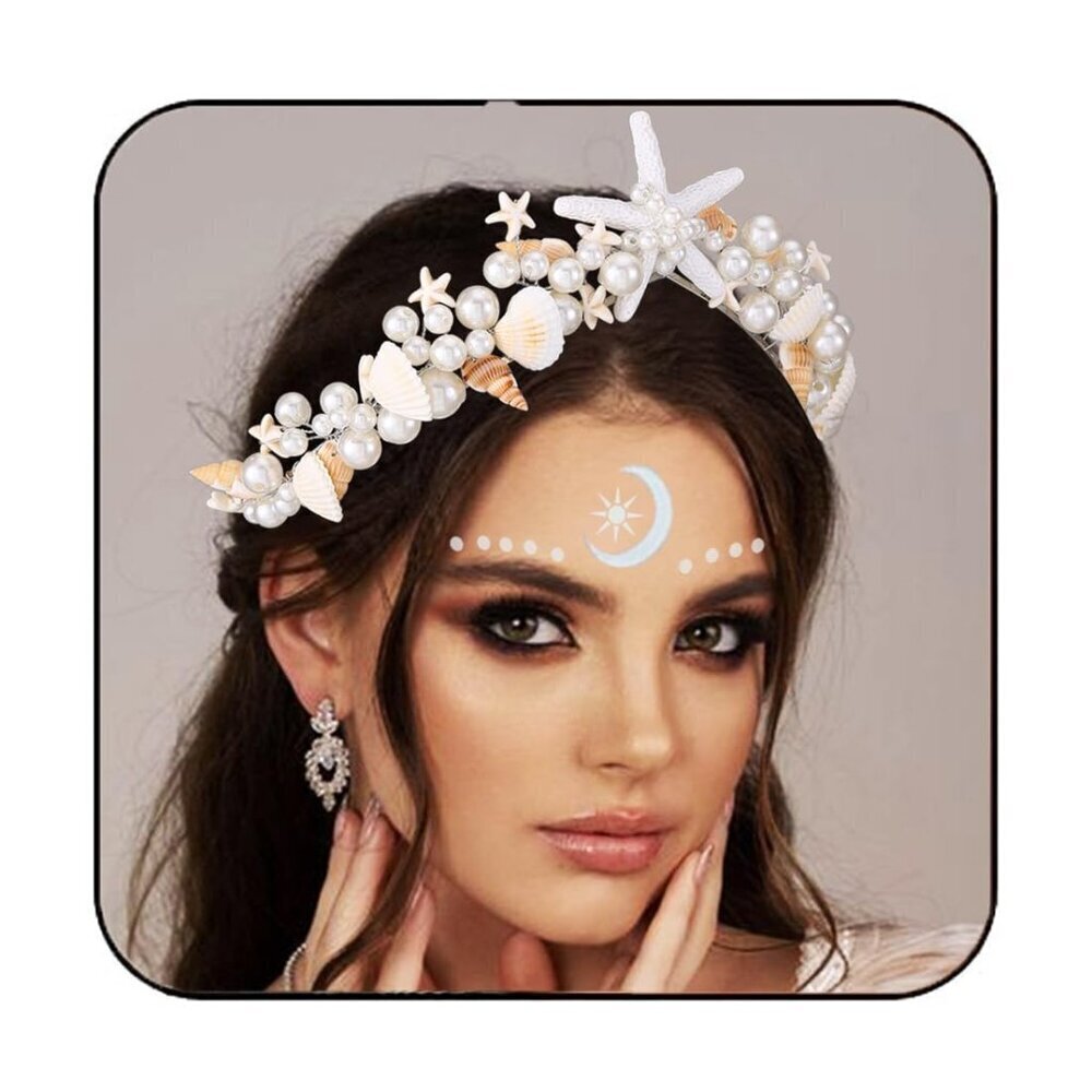 Mermaid Crown Starfish Tiaras Pearl Shell Wedding Headband Hair Accessory